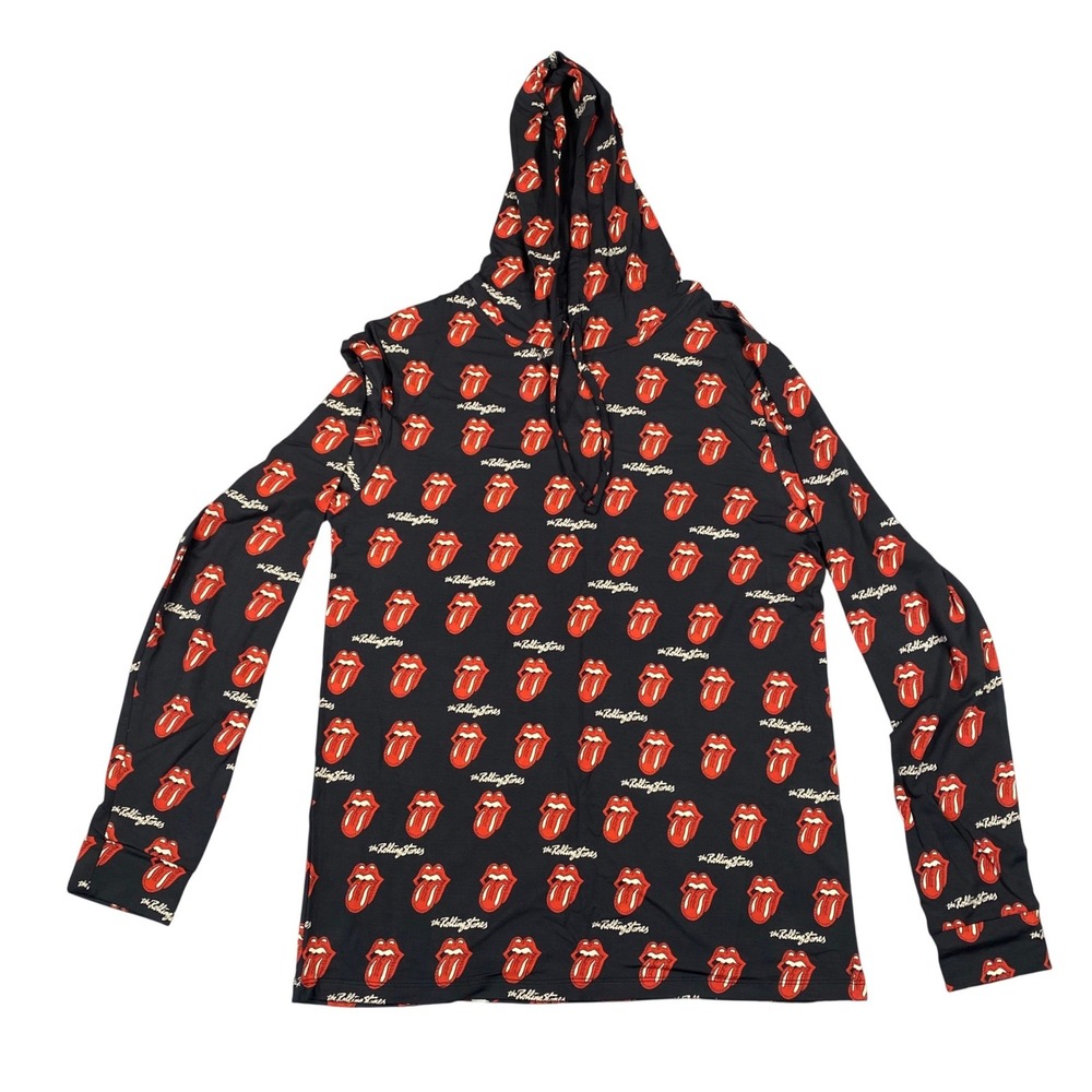 MeUndies The Rolling‎ Stones Hoodie Mens Black Red Tongue Lips Logo Pullover